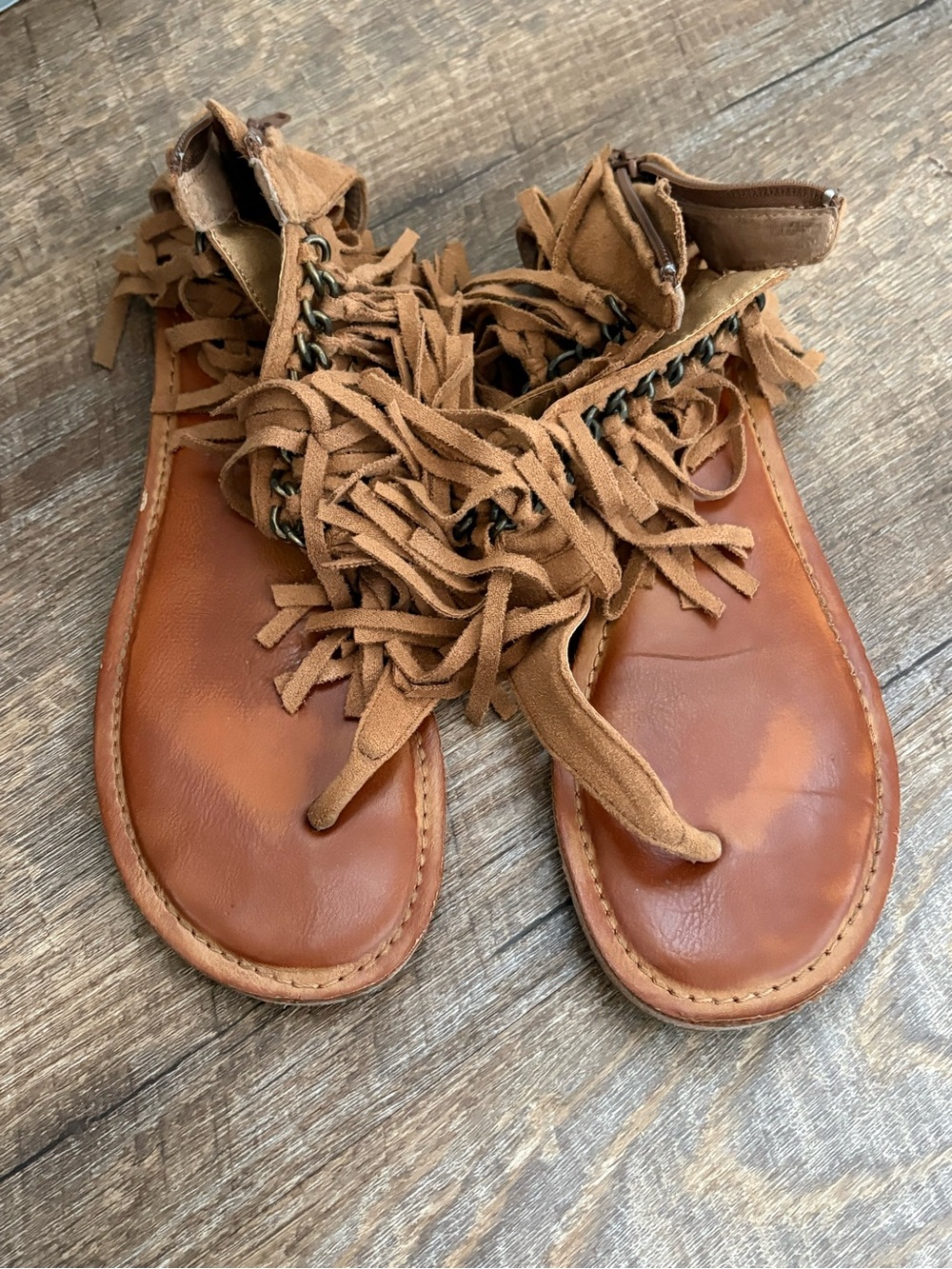 Not Rated Tan Suede Fringe Gladiator Sandals